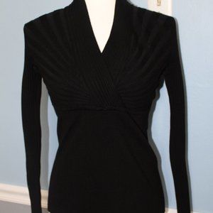 INC Black Ribbed Sweater with Surplice Neckline